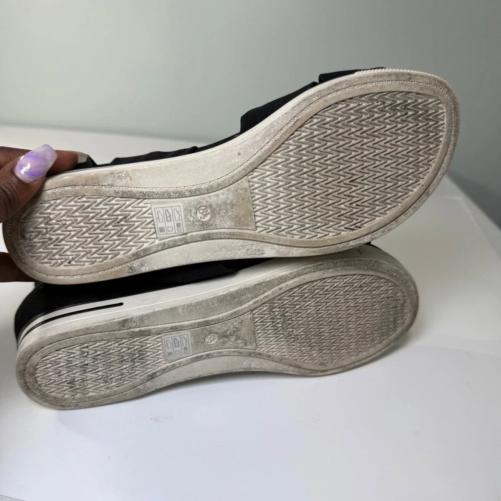 Eileen Fisher Zanya Black Mesh Elastic Suede Platform Sandal Back Zip Womens 8.5